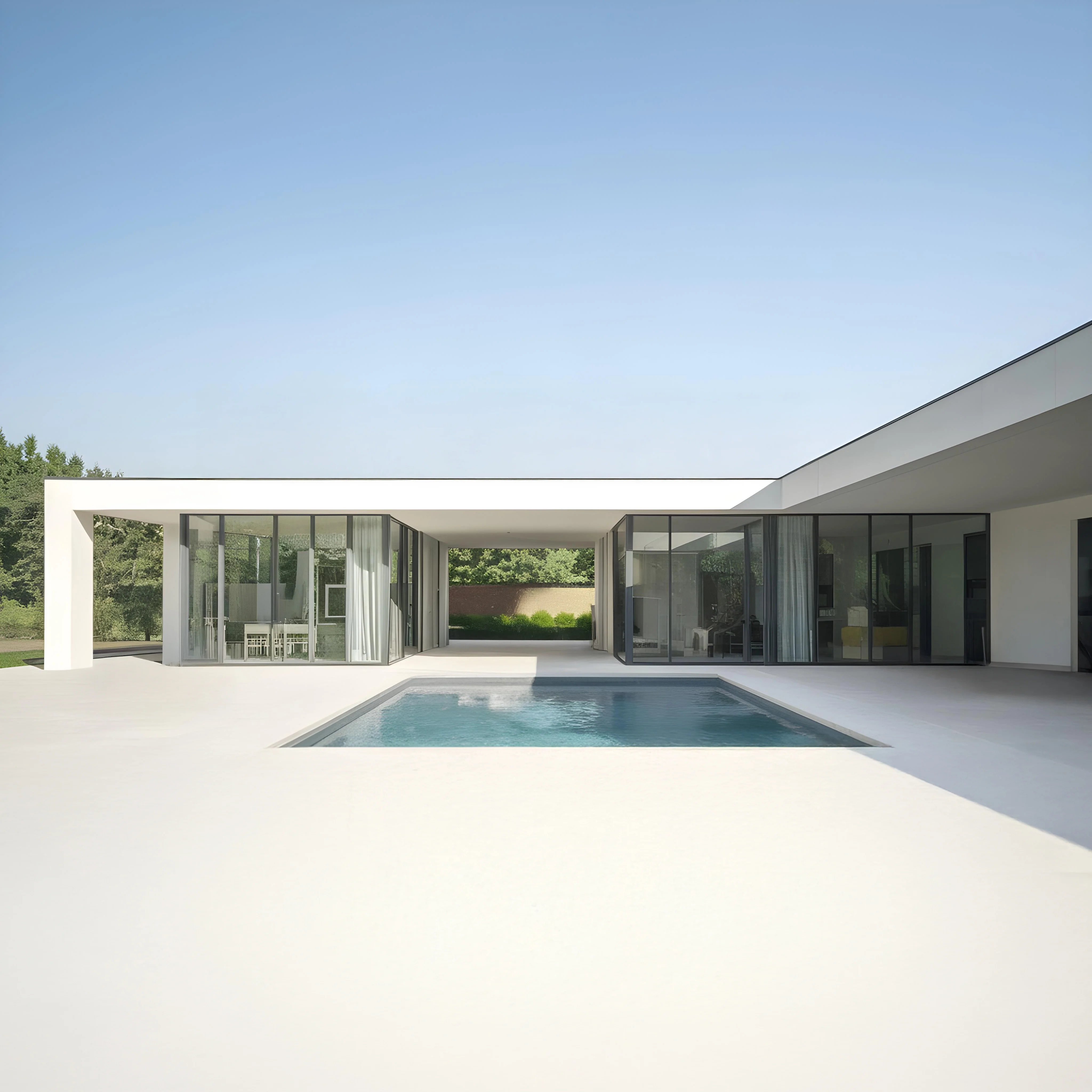 Tamamlanmış modern yapı ve havuz uygulaması